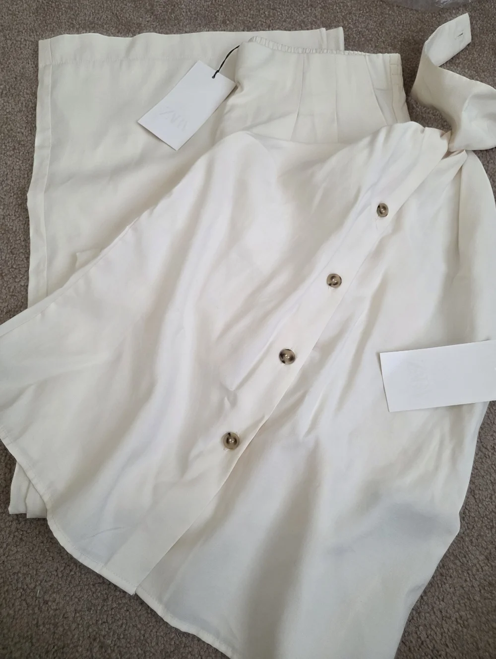 Zara Set 2pc Wide Leg Pants And Top Cream Size S